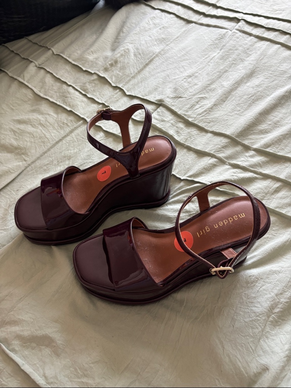 Madden Girl Patent Platform Wedge Sandals in Burgundy - Picture 7 of 8